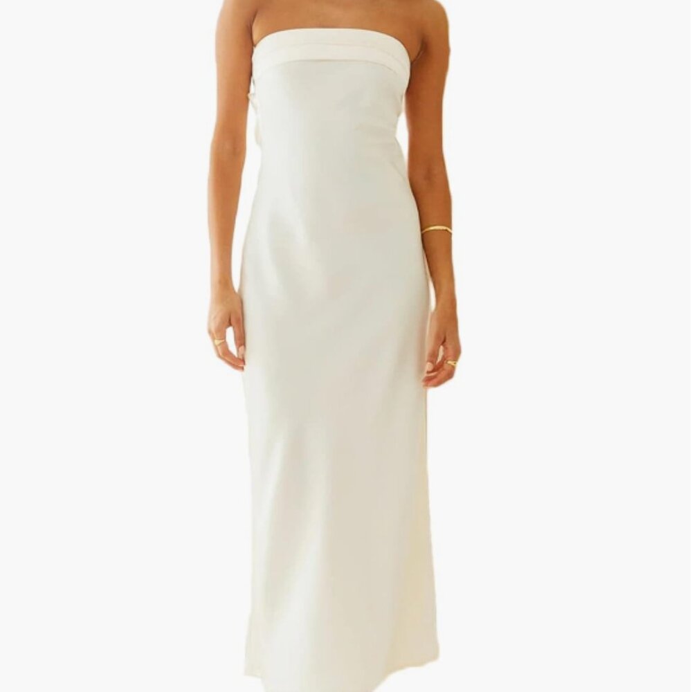Realtix satin backless tube-top style, maxi dress